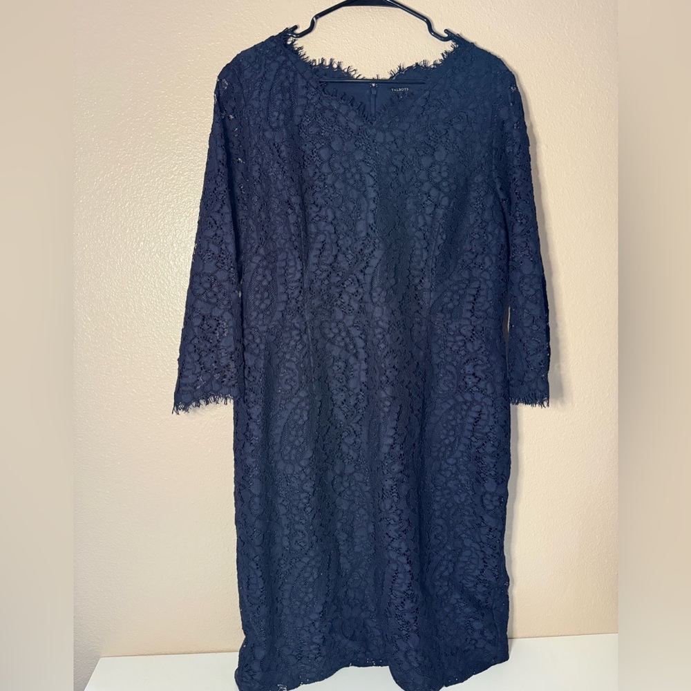 Talbots Navy 3/4 Sleeve Lace Dress